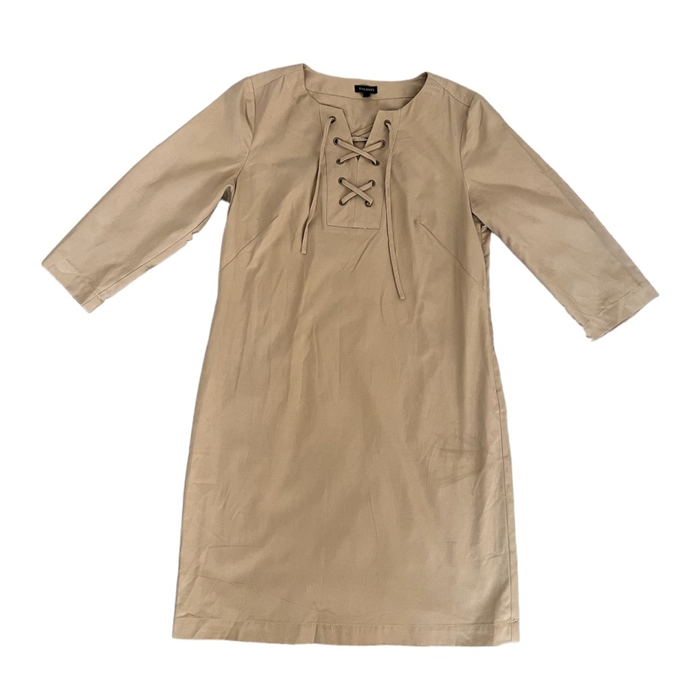 Talbots Women’s Dress Size‎ 8 Beige Tie-Up Neck 3/4 Sleeve Tencel Cotton